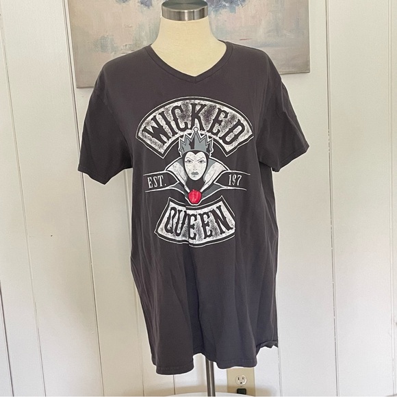 $10 SALE Dark Gray Hanes/Disney Graphic Tee Wicked Queen Shirt 100% Cotton - Picture 2 of 5
